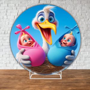 аренда фотозоны с полноценным баннером для гендер пати: аист и малыши-младенцы